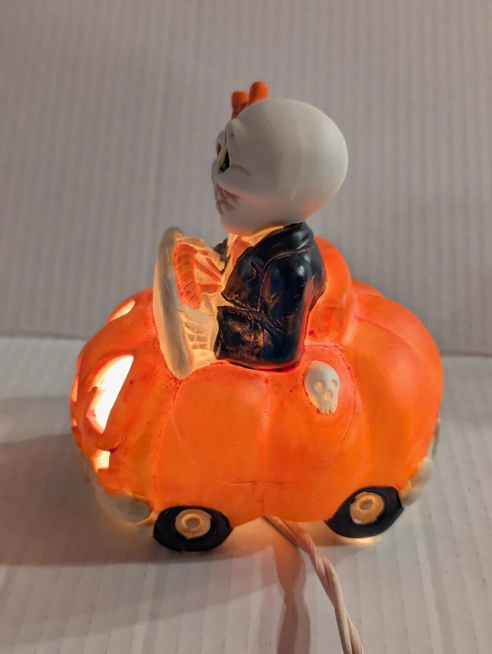 Halloween Skeleton Couple Pumpkin Car Light Up VTG 1990 Enesco Mark Cook